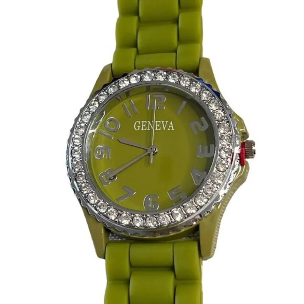 GENEVA 5573 Women's Watch Green Silicone Band Arabic Numerals Round‎ Face 9 in